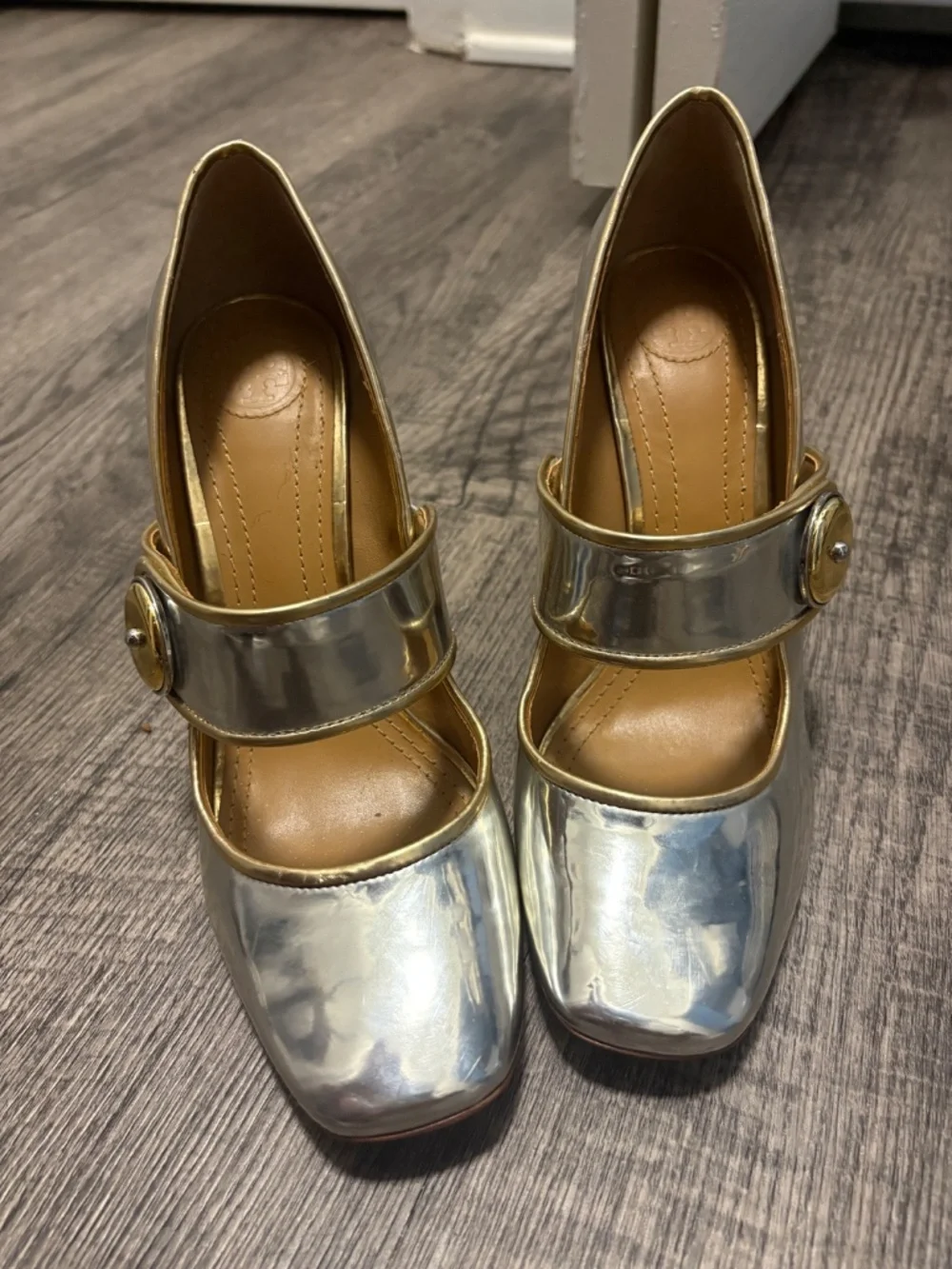 Tory Burch Madison Metallic Mary Jane Pumps 7.5 Size 100mm Heel
